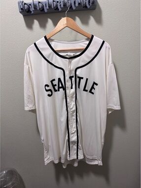 Seattle Mariners Adult 2XL White Black Button Front Jersey Alaska Airlines MLB